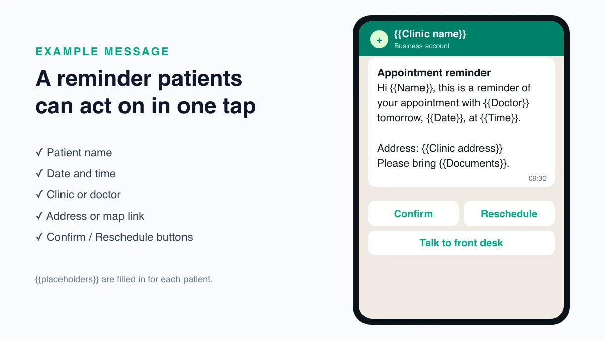Healthcare appointment reminder message example