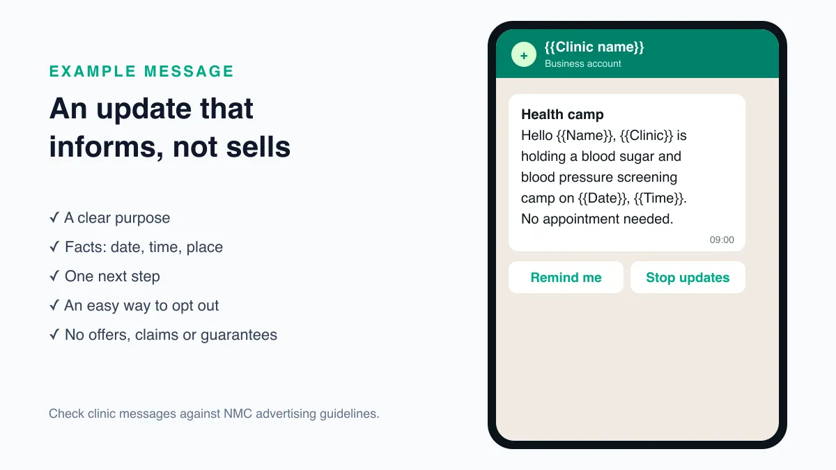 Healthcare promotional message example