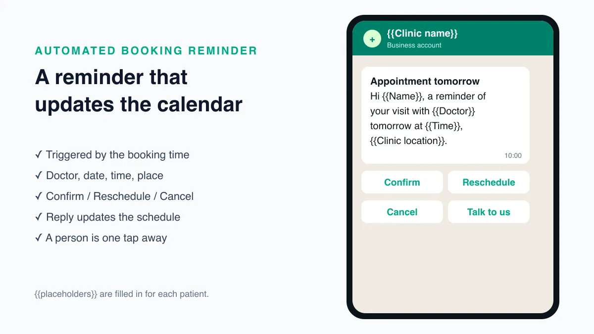 Automated booking reminders for medical clinic