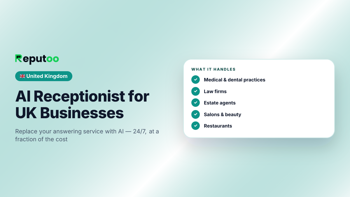 AI Receptionist for UK Businesses: Medical & dental practices, Law firms, Estate agents, Salons & beauty, Restaurants, Gyms & personal training
