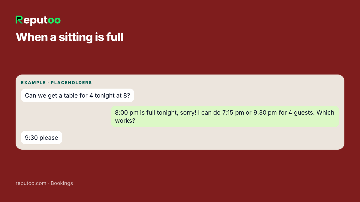 Restaurant offers the nearest free time when a sitting is full