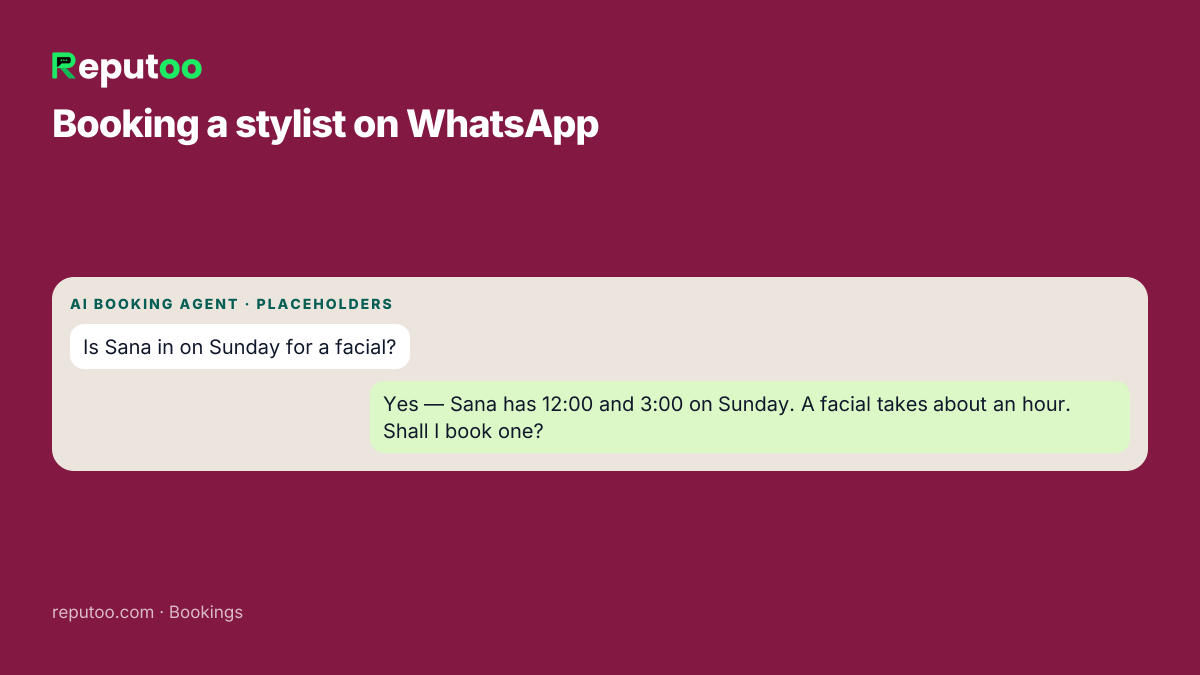 Client booking a stylist on WhatsApp with an AI booking agent