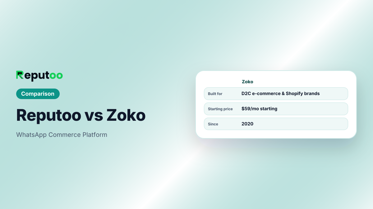 Zoko: WhatsApp Commerce Platform. Built for D2C e-commerce & Shopify brands. Starting price $59/mo starting.