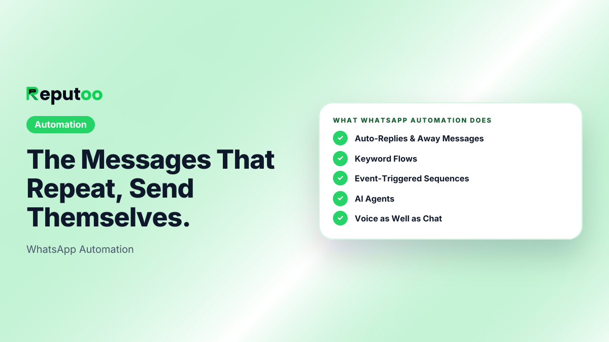 WhatsApp Automation: Auto-Replies & Away Messages, Keyword Flows, Event-Triggered Sequences, AI Agents, Voice as Well as Chat, On the Official Platform