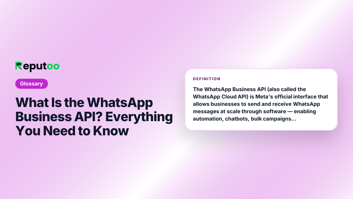 What Is the WhatsApp Business API? Everything You Need to Know — definition: The WhatsApp Business API (also called the WhatsApp Cloud API) is Meta's official interface that allows businesses to send and receive WhatsApp messages at scale through software — enabling automation, chatbots, bulk campaigns, and CRM integration that aren't possible in the free WhatsApp Business app.