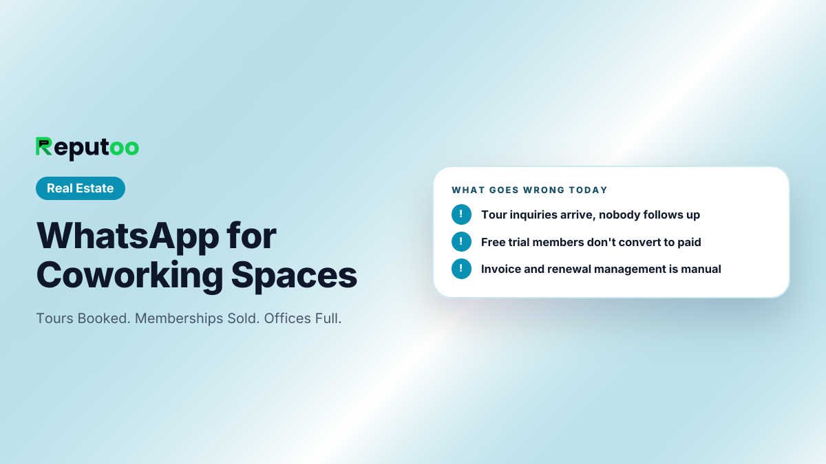 Where coworking spaces lose customers today: Tour inquiries arrive, nobody follows up; Free trial members don't convert to paid; Invoice and renewal management is manual
