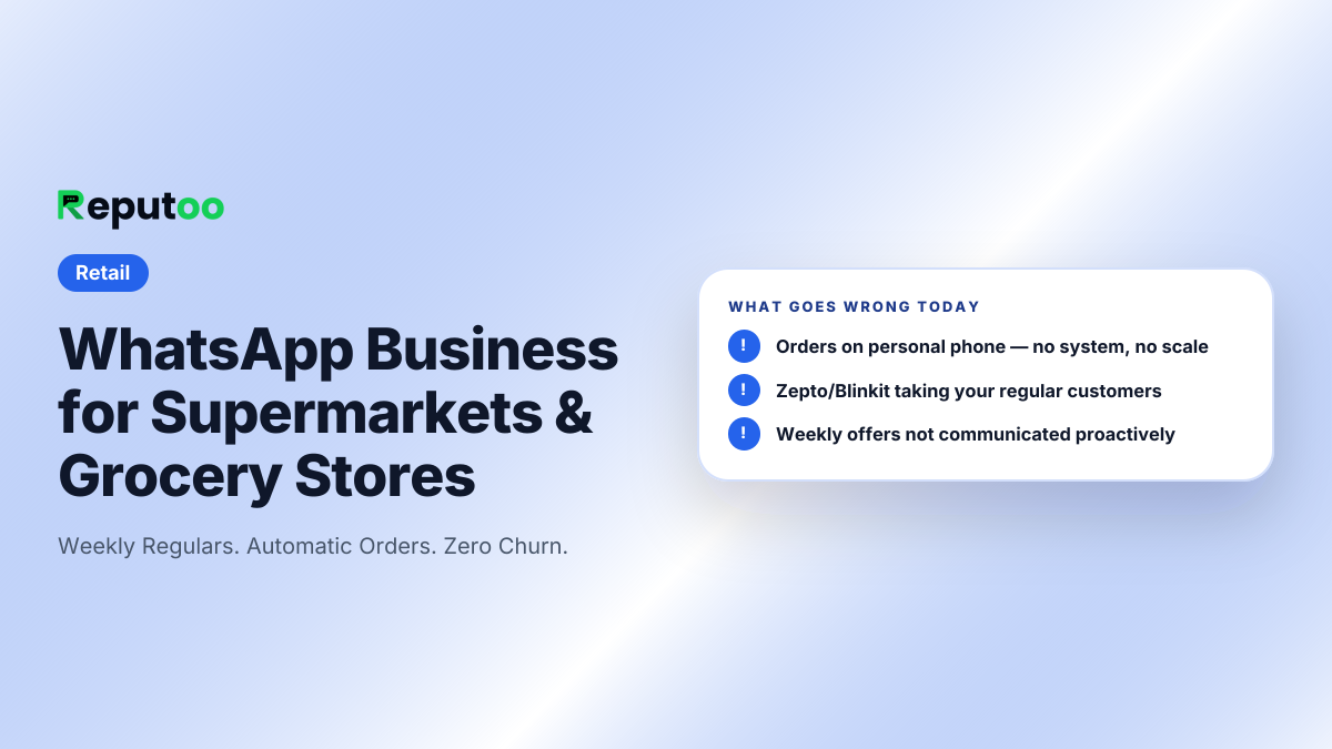 Where grocery stores lose customers today: Orders on personal phone — no system, no scale; Zepto/Blinkit taking your regular customers; Weekly offers not communicated proactively