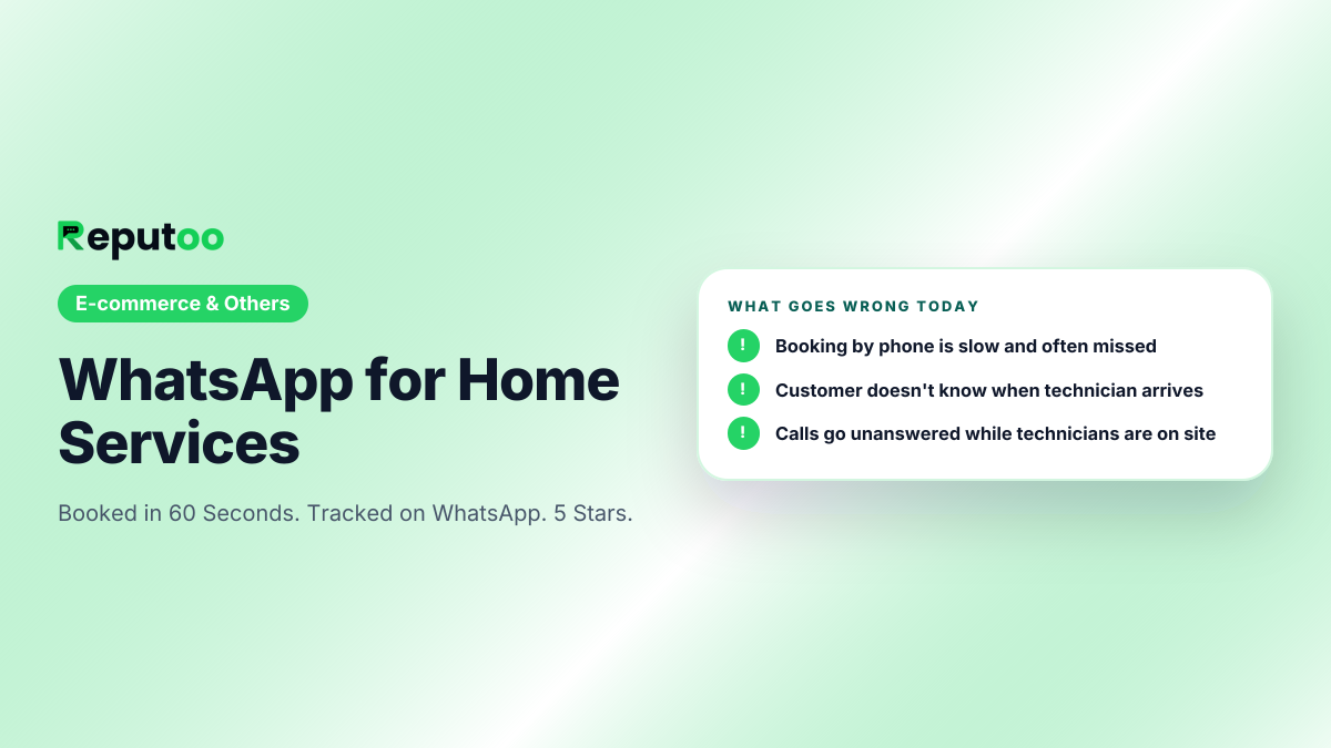 Where home services lose customers today: Booking by phone is slow and often missed; Customer doesn't know when technician arrives; Calls go unanswered while technicians are on site