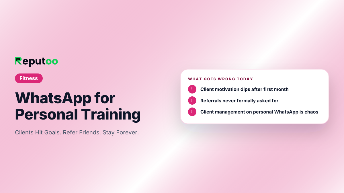 Where personal training lose customers today: Client motivation dips after first month; Referrals never formally asked for; Client management on personal WhatsApp is chaos