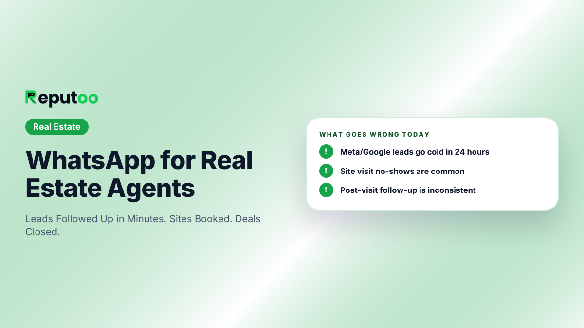 Where real estate agents lose customers today: Meta/Google leads go cold in 24 hours; Site visit no-shows are common; Post-visit follow-up is inconsistent