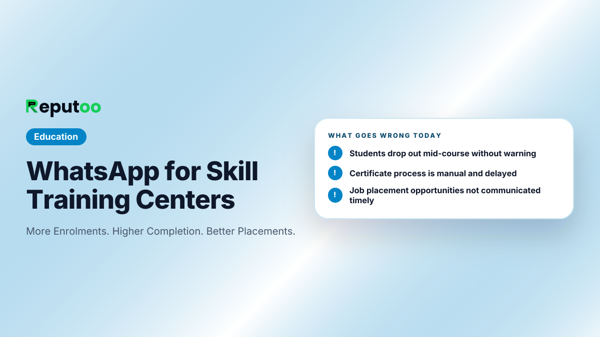 Where skill training centers lose customers today: Students drop out mid-course without warning; Certificate process is manual and delayed; Job placement opportunities not communicated timely